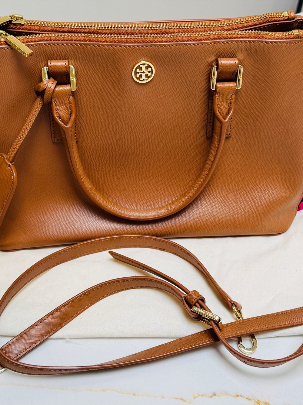 Tory Burch Cognac Brown Leather Convertible Satchel